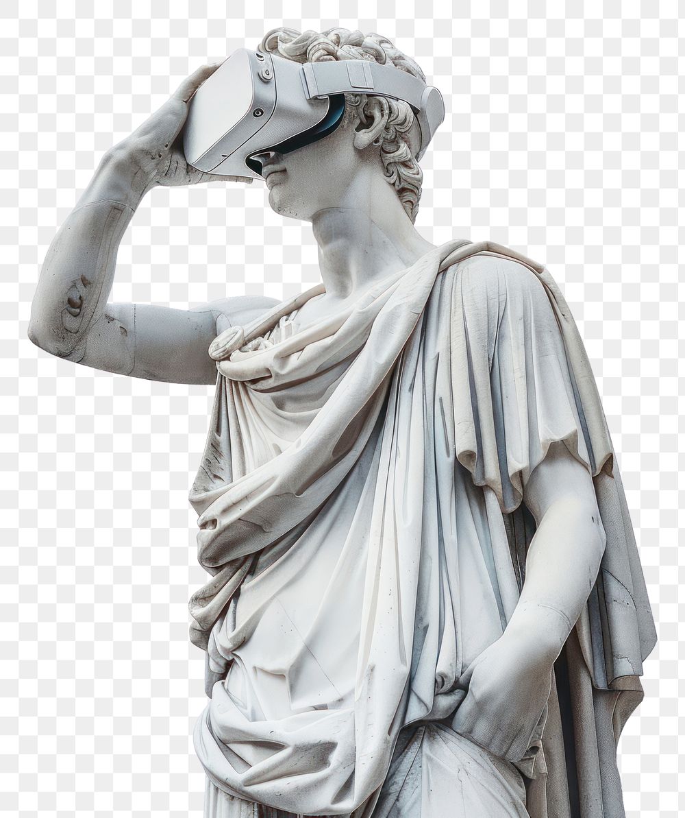 PNG Greek statue holding wearing VR sculpture art white background.