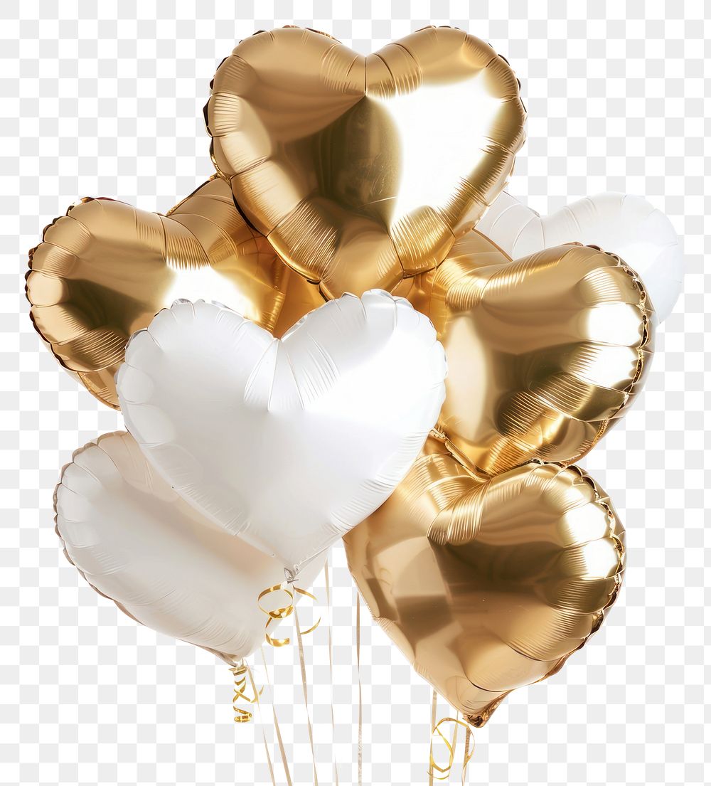 PNG White and golden heart balloons white background togetherness celebration.