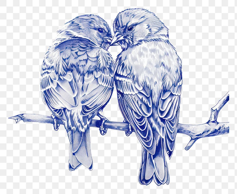 PNG Vintage drawing love birds animal sketch blue.