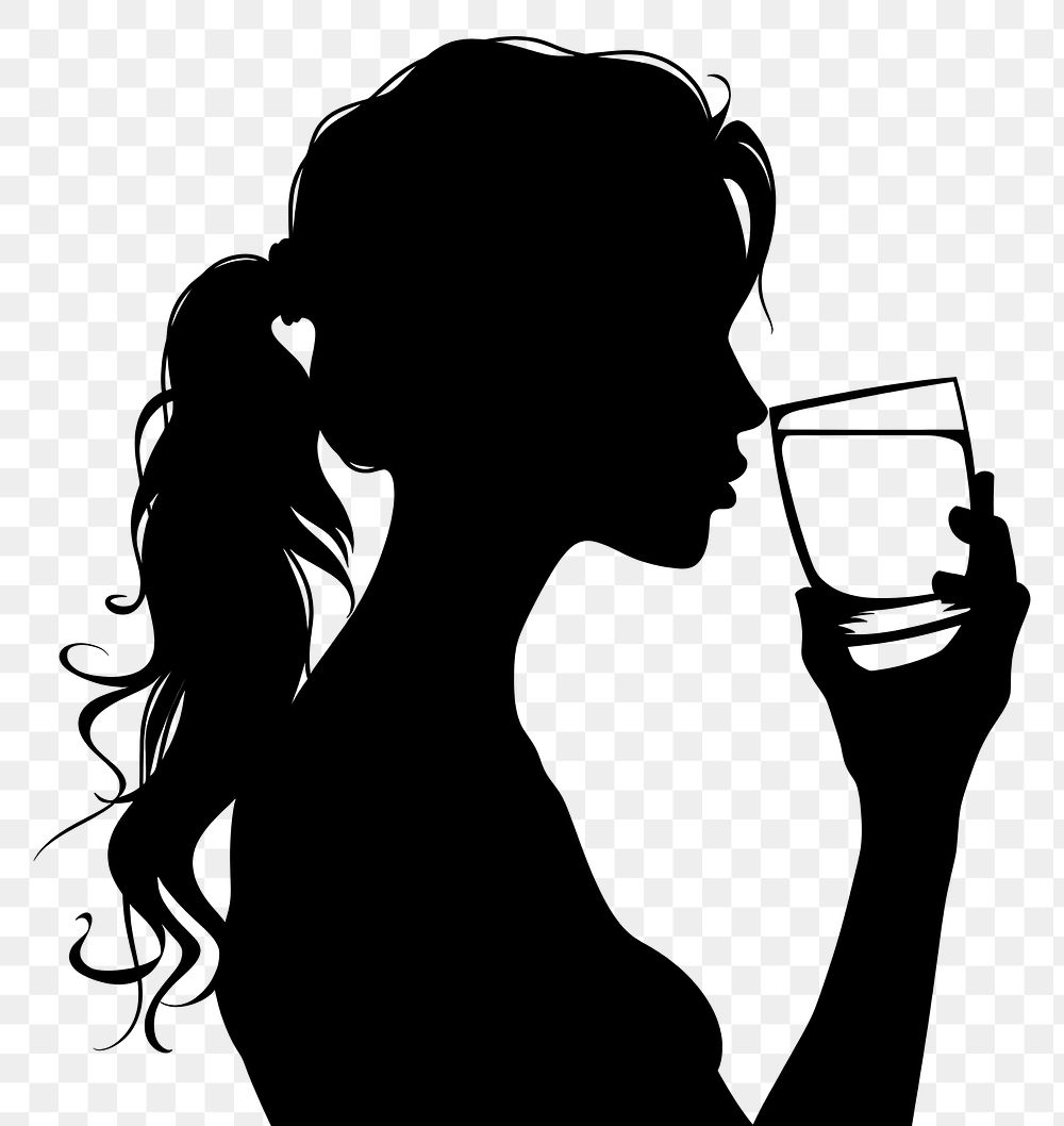 PNG Woman drinking water silhouette clip art glass adult black.