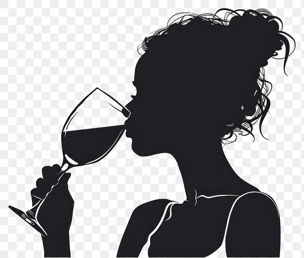PNG Woman drinking wine silhouette clip art glass adult black.