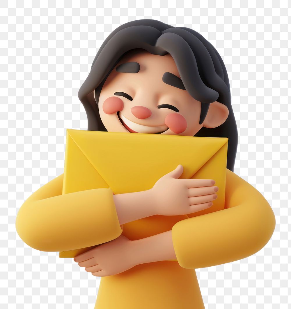 PNG Woman hugging an envelope cartoon cute happiness.