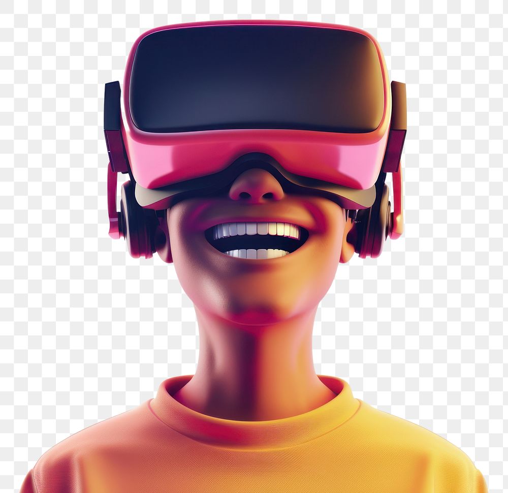 PNG Happy man wearing a VR portrait cartoon accessories