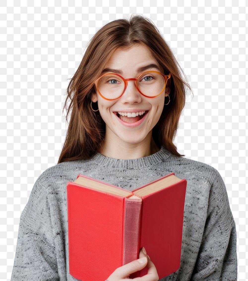 PNG Portrait reading holding sweater