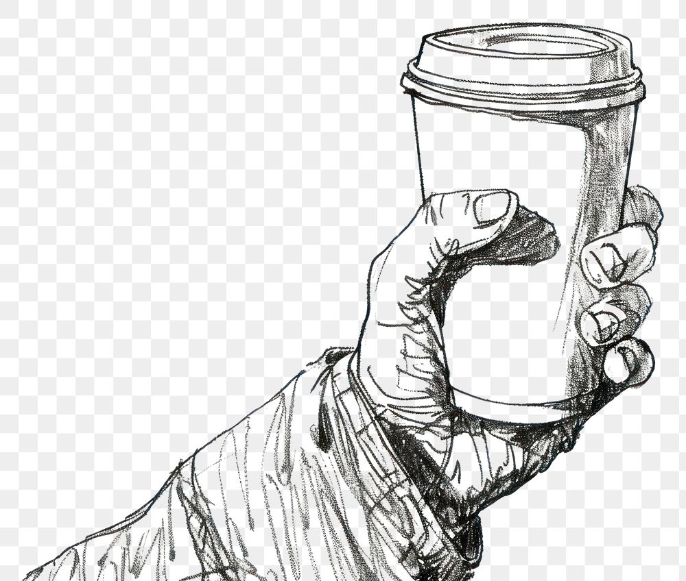 PNG Hand holding delivery coffee drawing art illustrated.