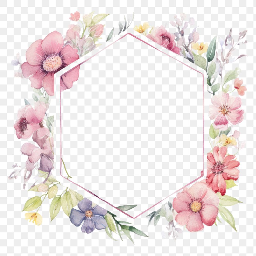 PNG Floral frame hexagon pattern flower.