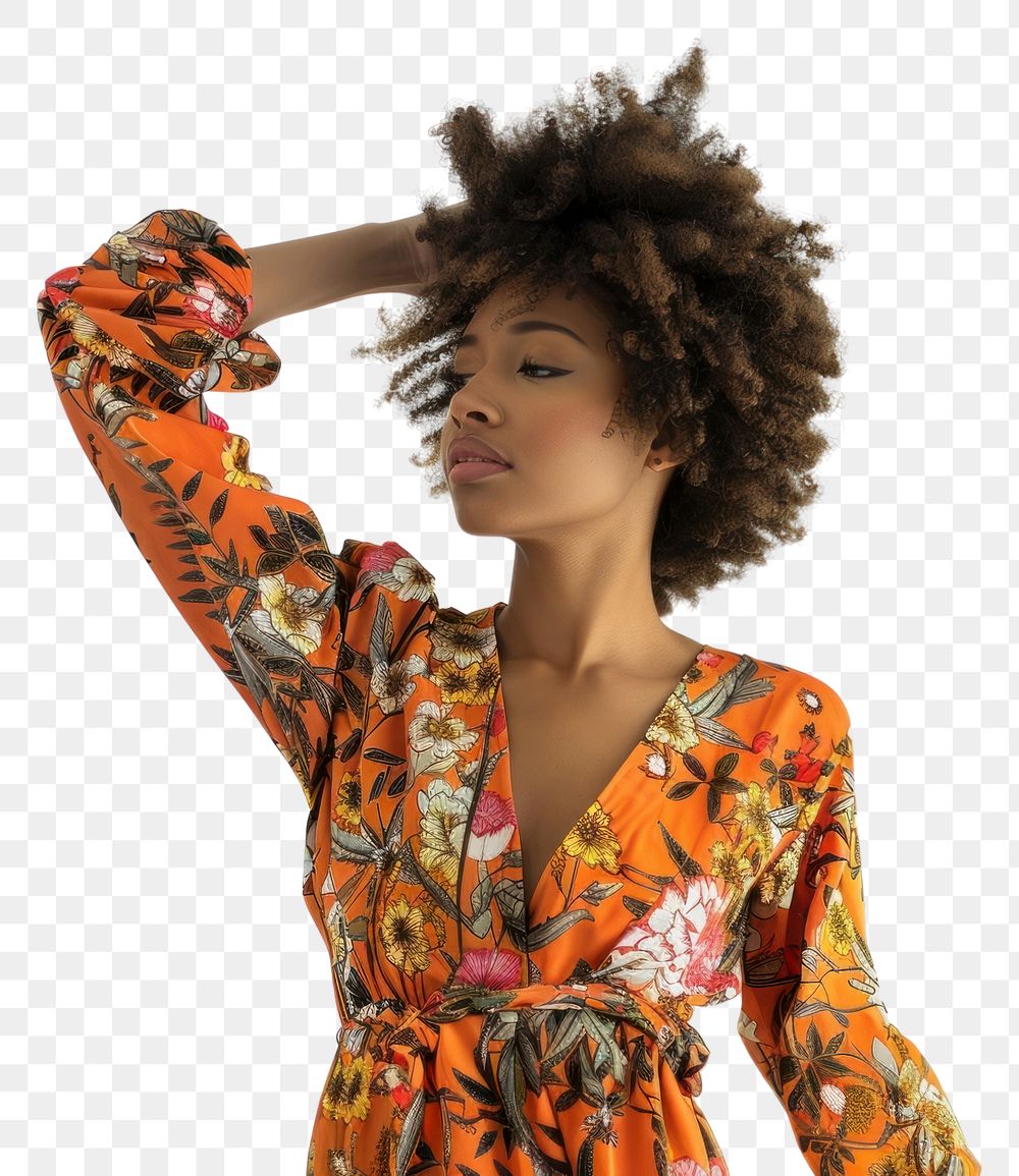 PNG  Afro-Latina young lady dress head beachwear.