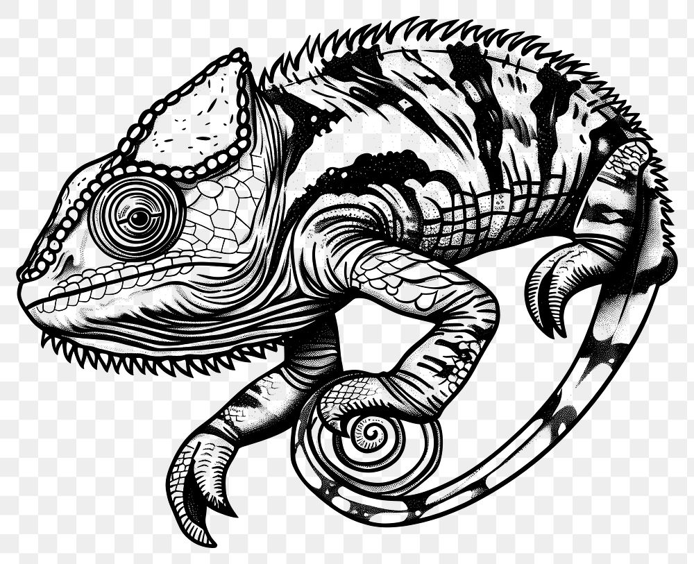 PNG Chameleon illustrated reptile drawing.