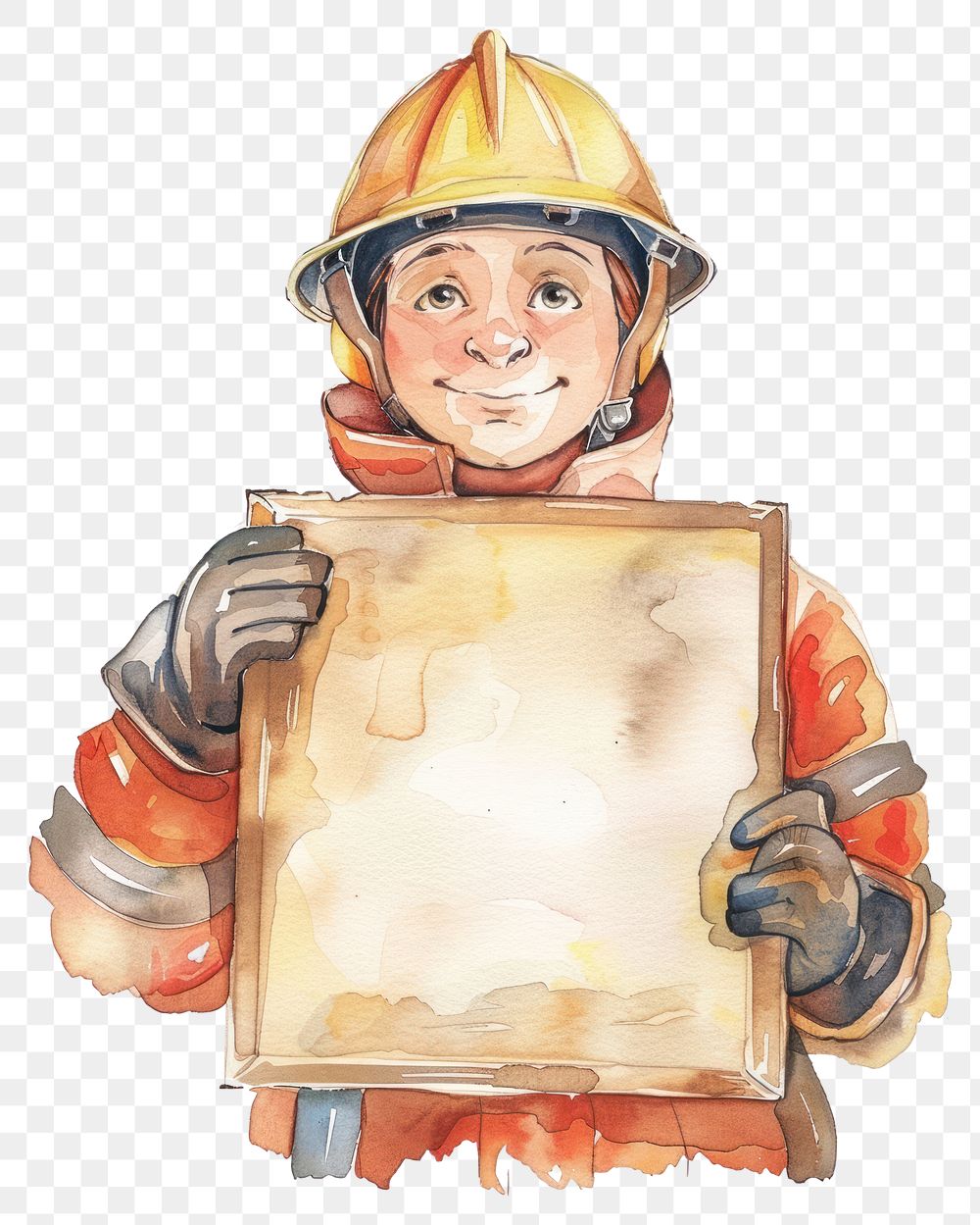 PNG  Fireman holding blank notice board portrait photography illustrated.