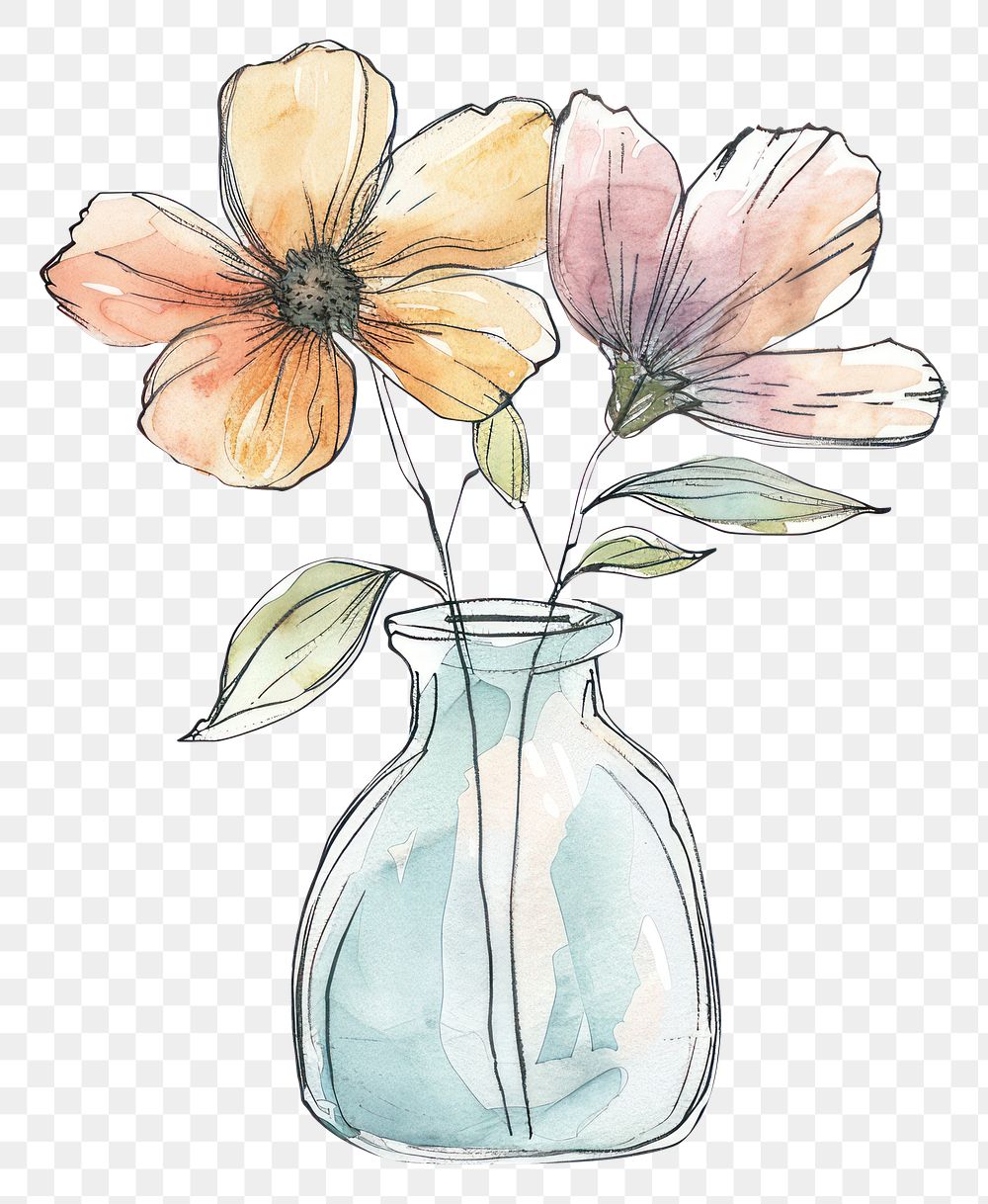 PNG Flower in vase sketch illustrated painting