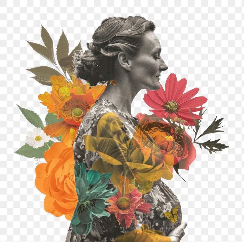 Paper collage of pregnant flower photo art.