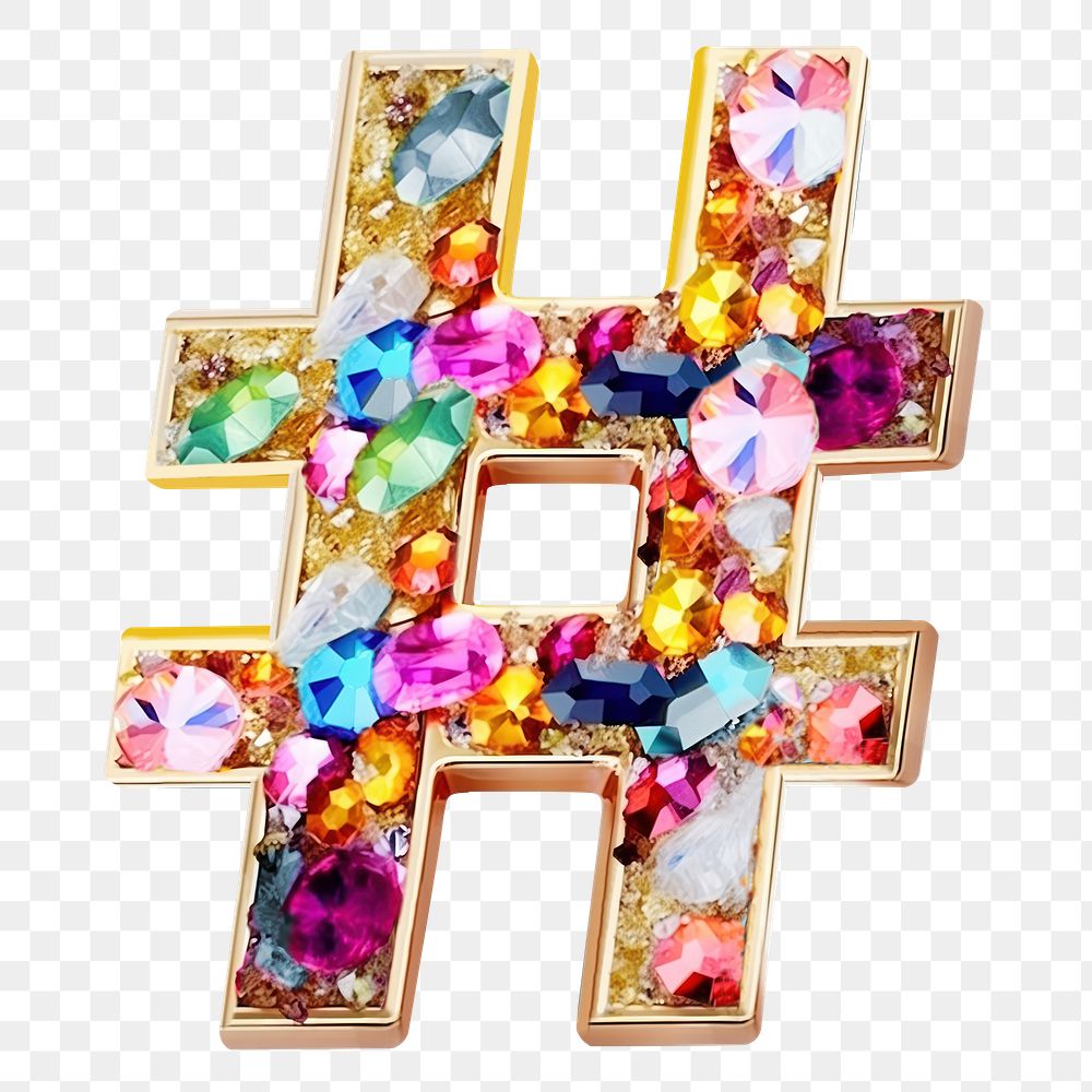 Hashtag png sticker glitter symbol, transparent background