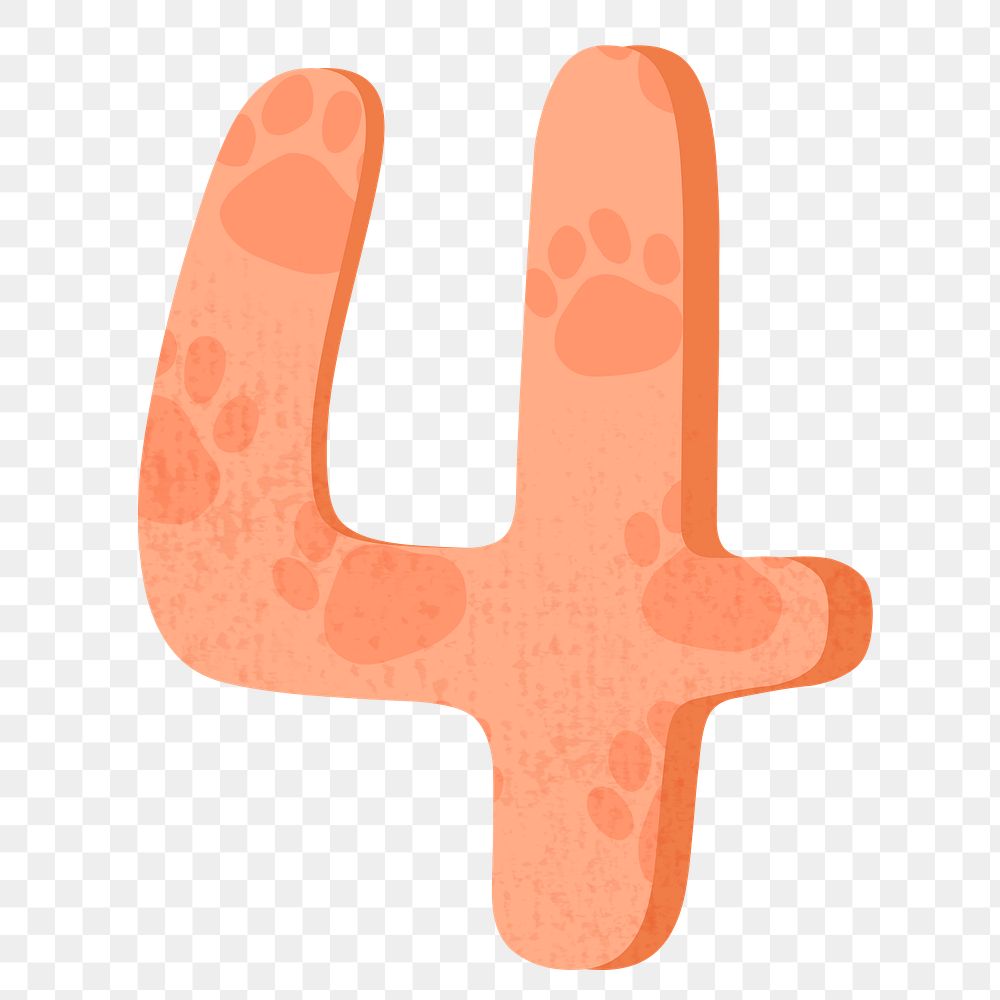 Number 4 png in orange, transparent background