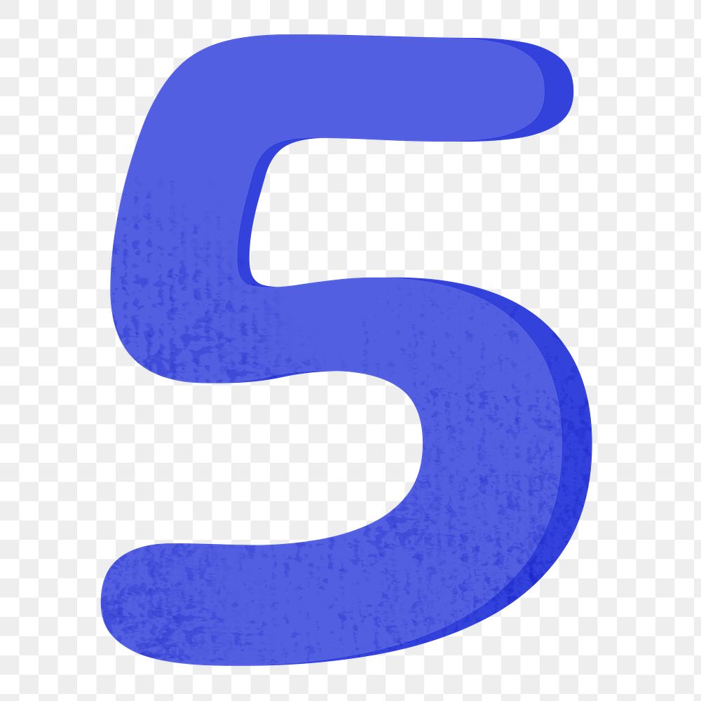 Number 5 png in blue, transparent background