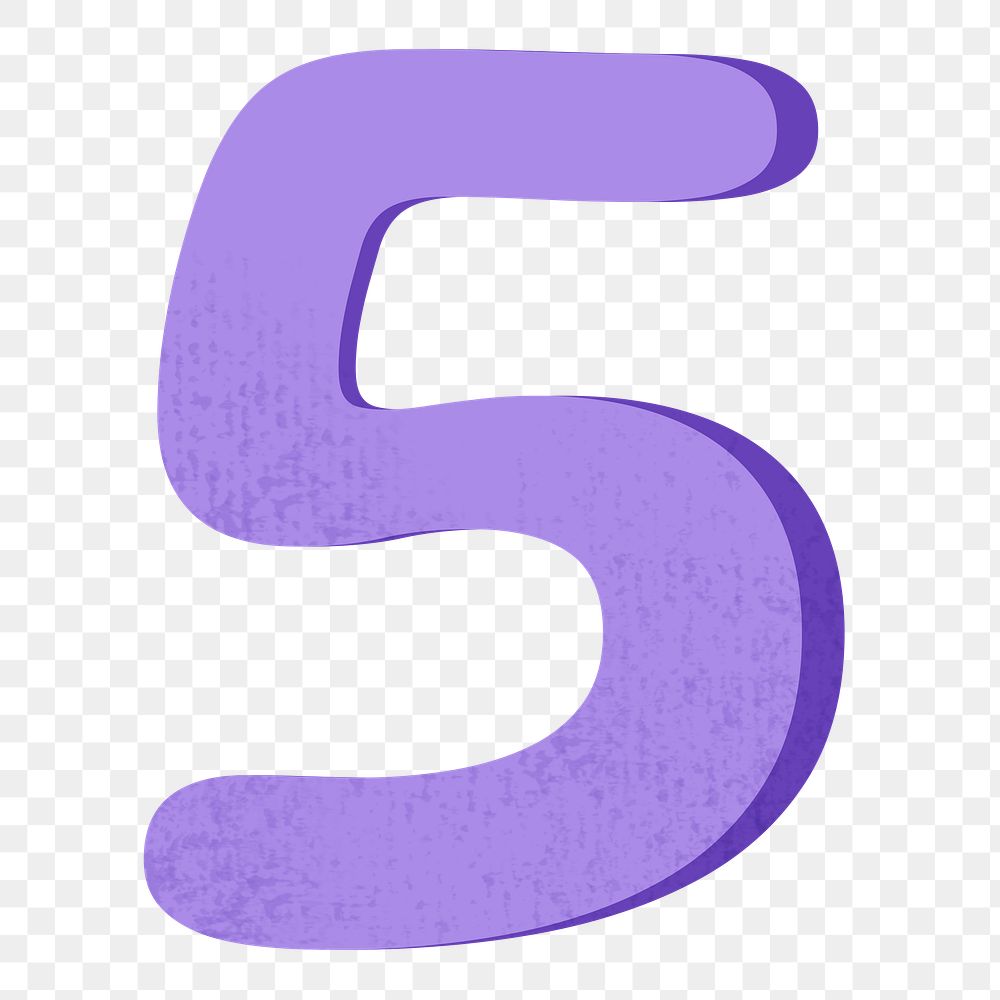 Number 5 png in purple, transparent background