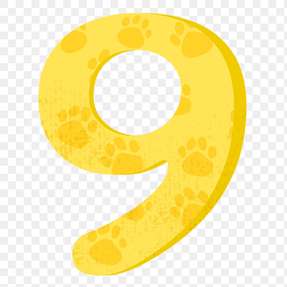 Number 9 png in yellow, transparent background