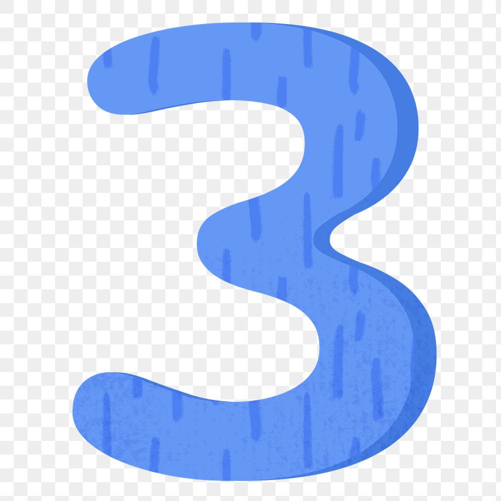 Number 3 png in blue, transparent background