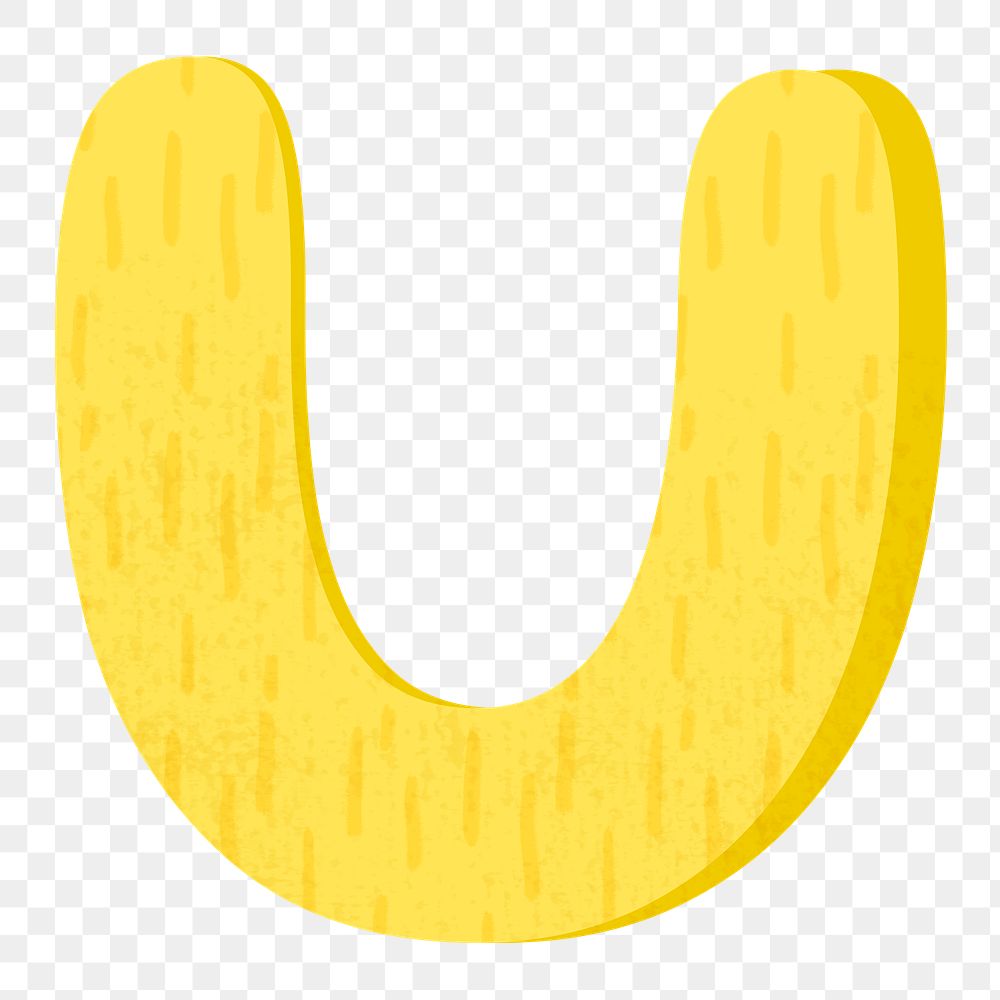 Letter U png in yellow alphabet, transparent background