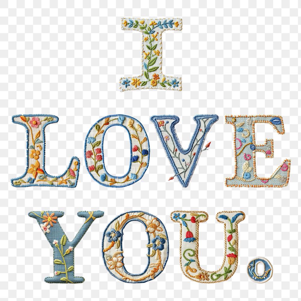 I love you png embroidery alphabet, transparent background