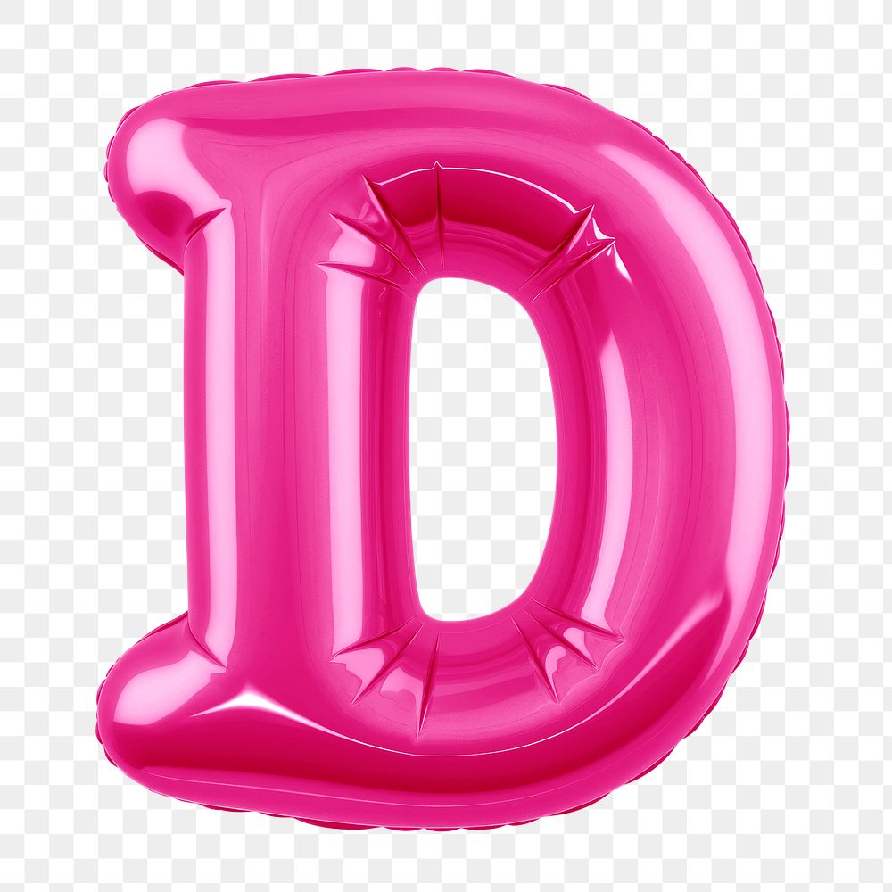 Letter D png 3D pink balloon alphabet, transparent background