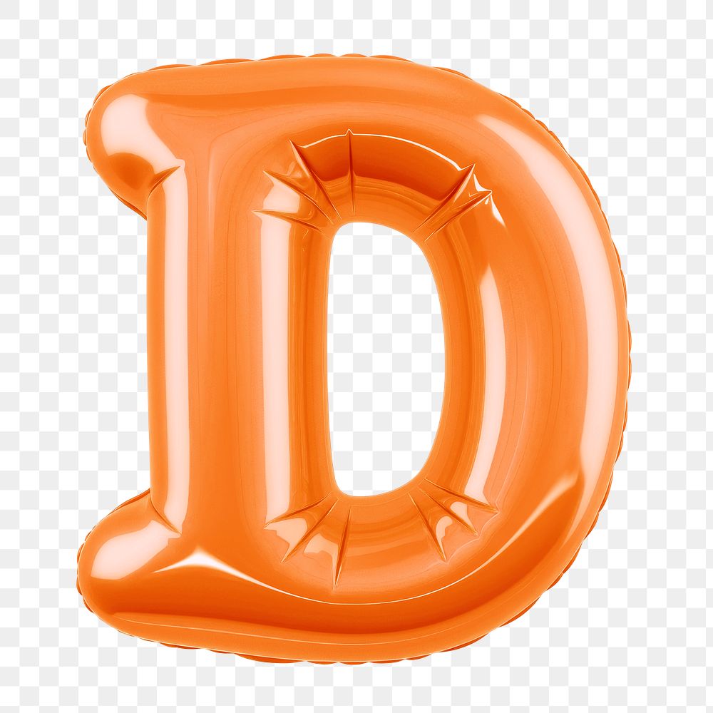 Letter D png 3D orange balloon alphabet, transparent background