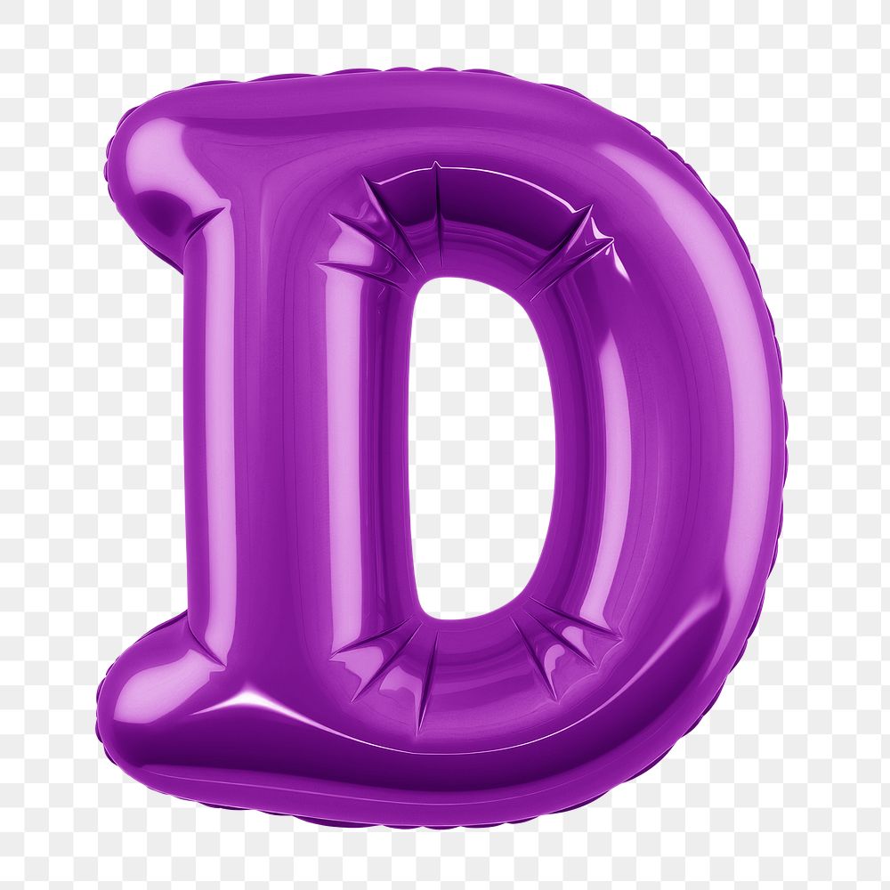 Letter D png 3D purple balloon alphabet, transparent background