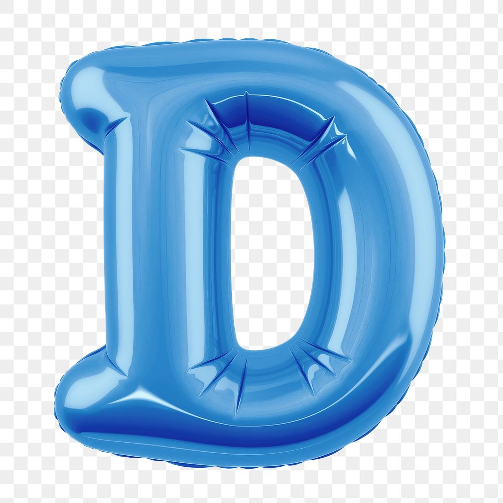 Letter D png 3D blue balloon alphabet, transparent background