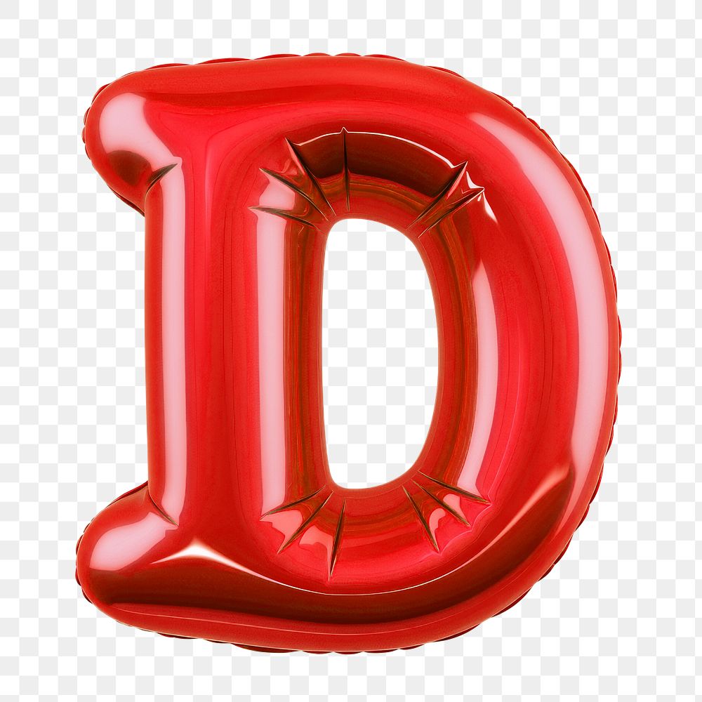 Letter D png 3D red balloon alphabet, transparent background