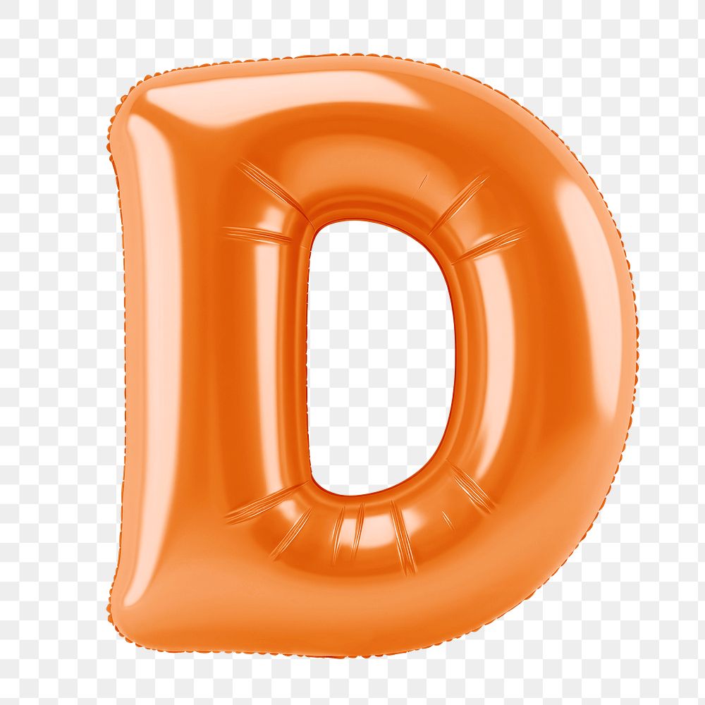 Letter D png 3D orange balloon alphabet, transparent background