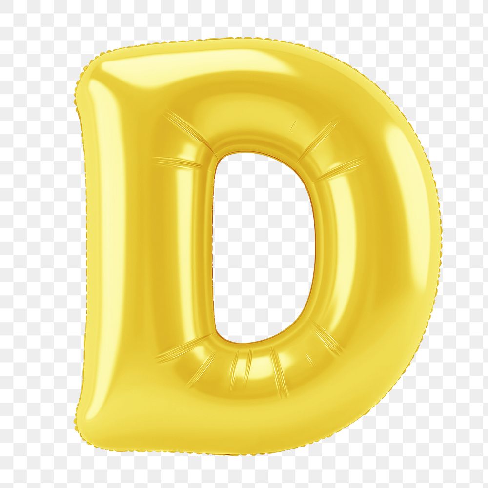 Letter D png 3D yellow balloon alphabet, transparent background