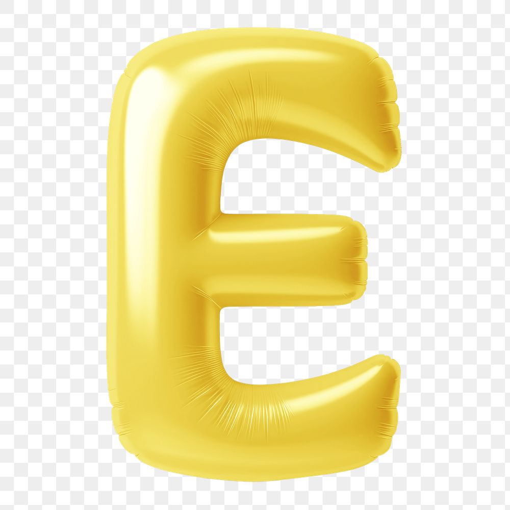 Letter E png 3D yellow balloon alphabet, transparent background