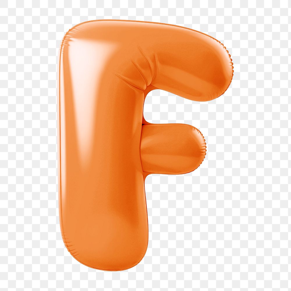 Letter F png 3D orange balloon alphabet, transparent background