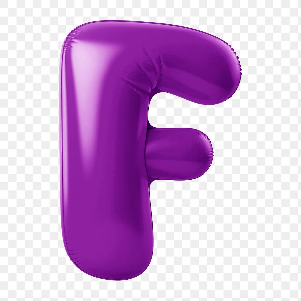 Letter F png 3D purple balloon alphabet, transparent background