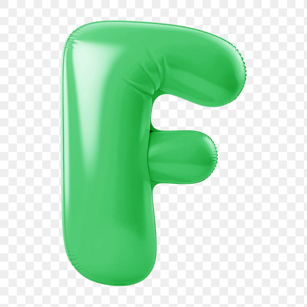 Letter F png 3D green balloon alphabet, transparent background