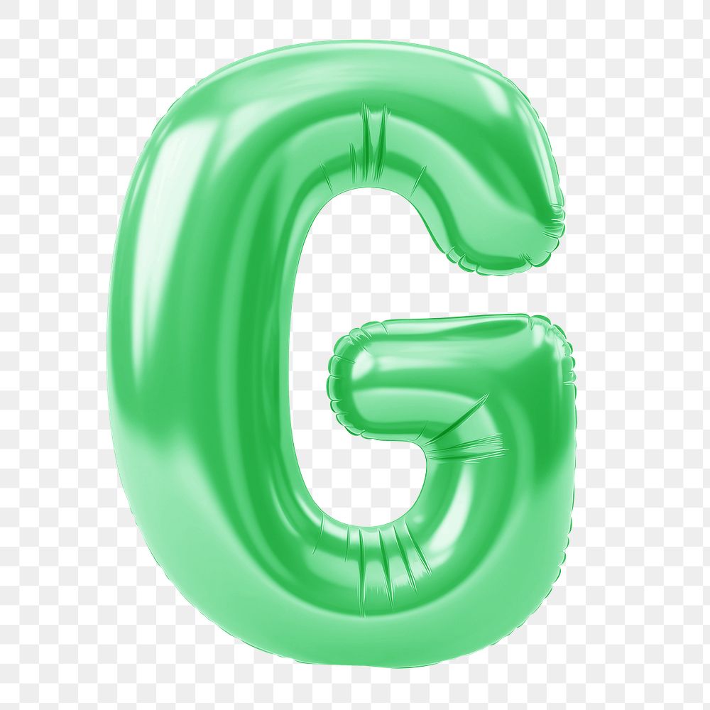Letter G png 3D green balloon alphabet, transparent background