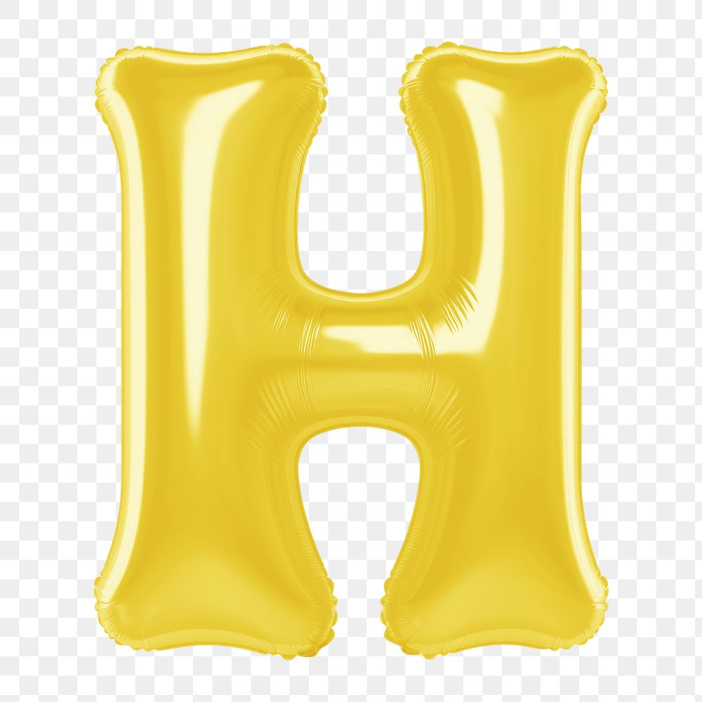 Letter H png 3D yellow balloon alphabet, transparent background