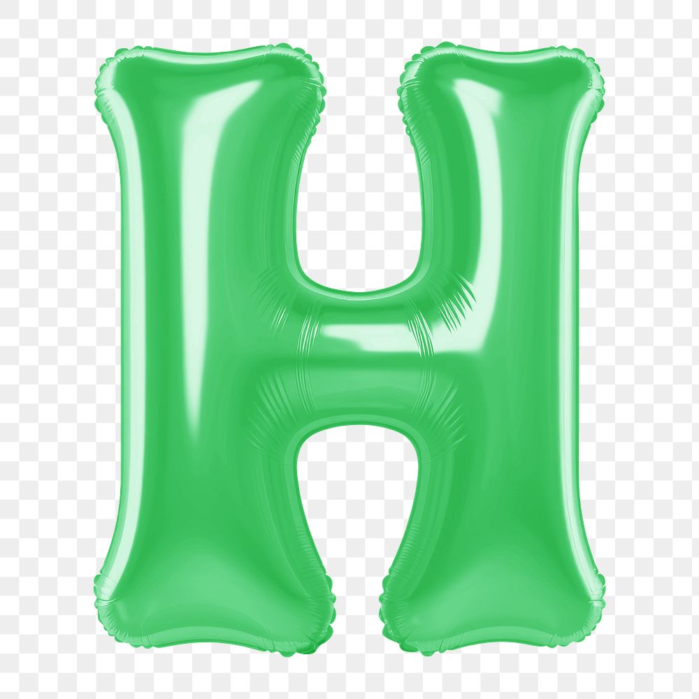 Letter H png 3D green balloon alphabet, transparent background