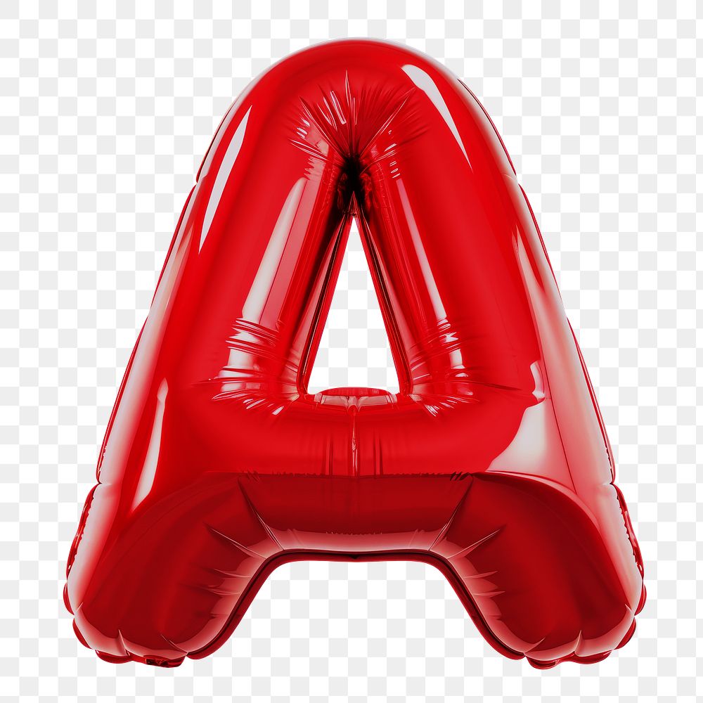Letter A png 3D red balloon alphabet, transparent background