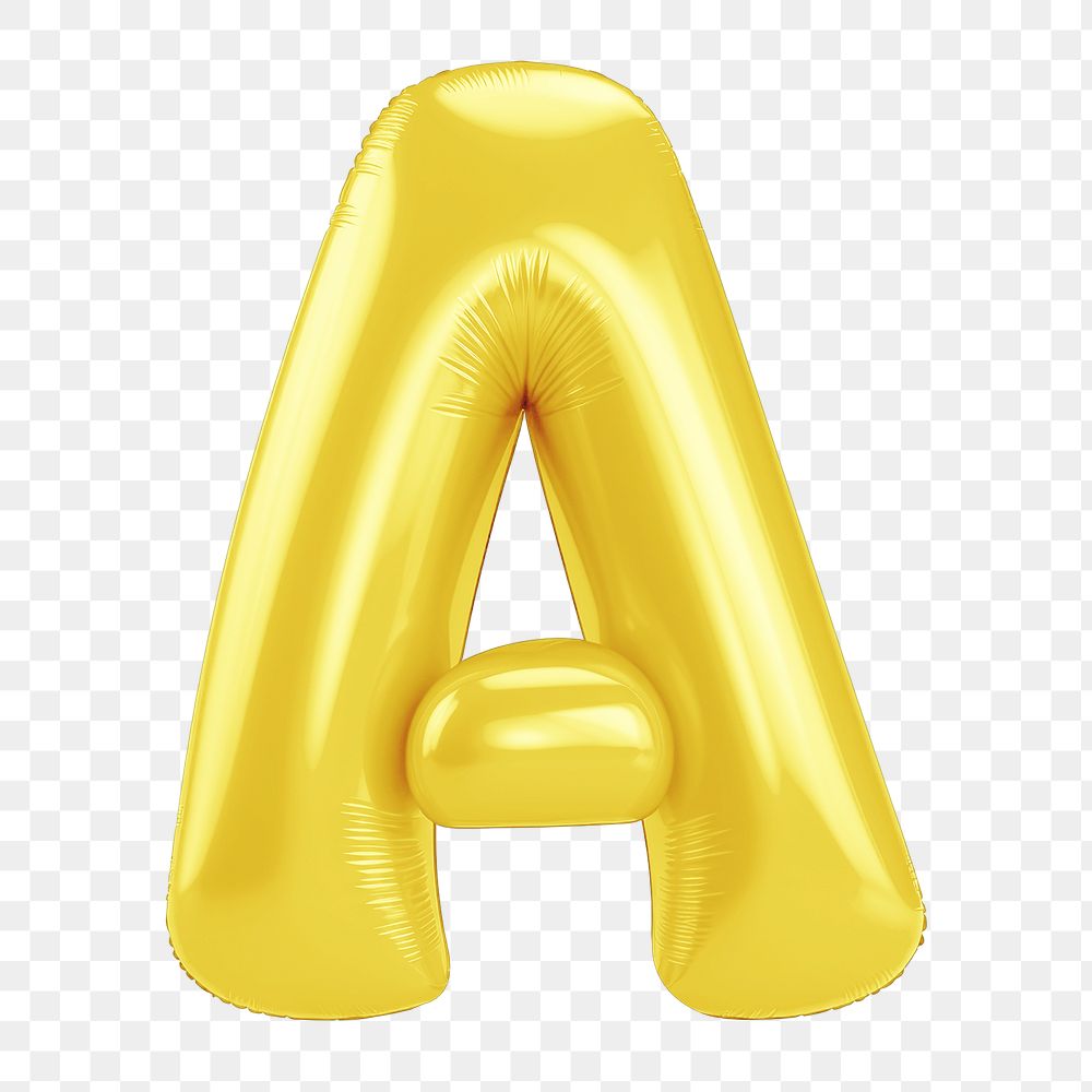 Letter A png 3D yellow balloon alphabet, transparent background