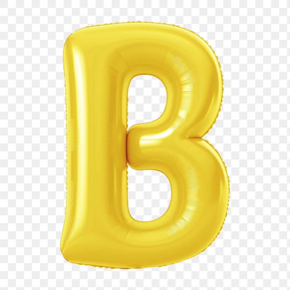 Letter B png 3D yellow balloon alphabet, transparent background