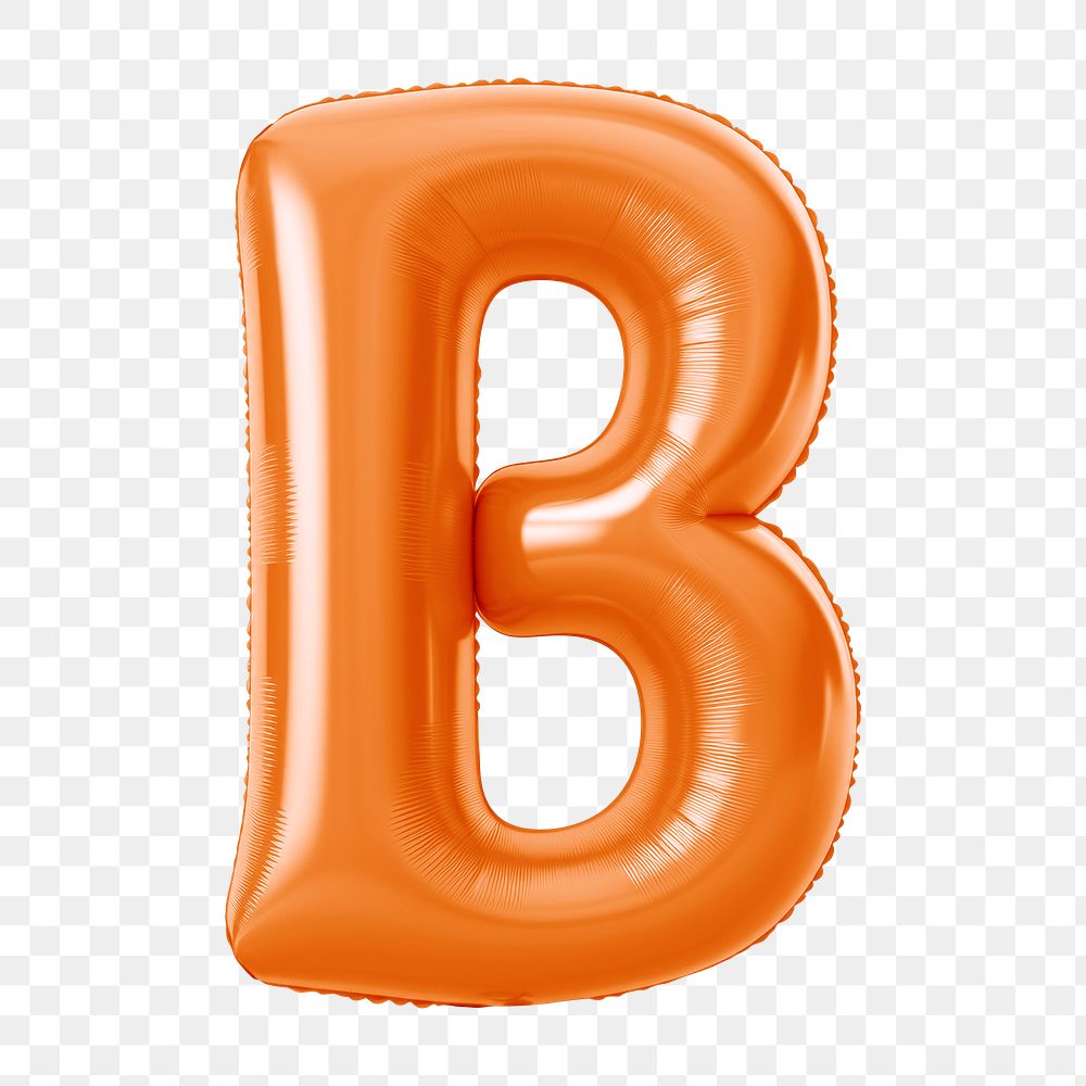 Letter B png 3D orange balloon alphabet, transparent background
