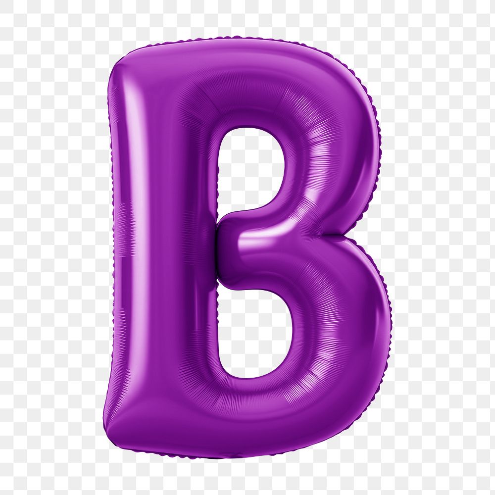 Letter B png 3D purple balloon alphabet, transparent background