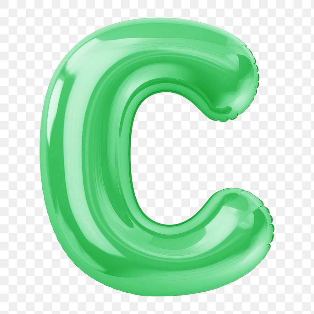 Letter C png 3D green balloon alphabet, transparent background