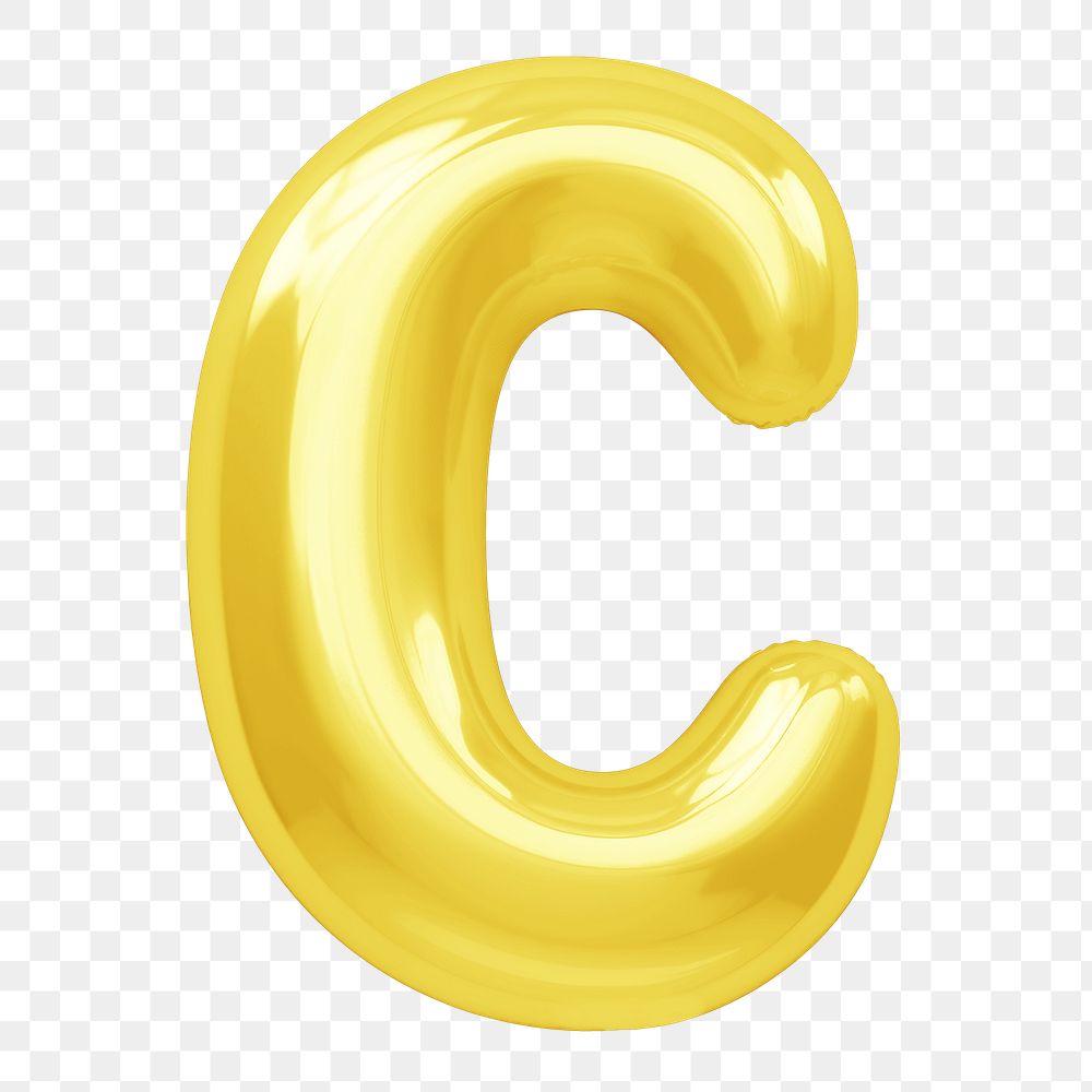 Letter C png 3D yellow balloon alphabet, transparent background