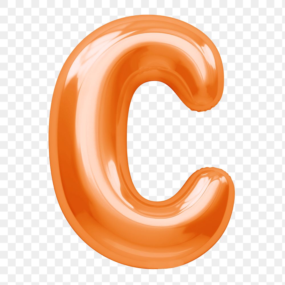 Letter C png 3D orange balloon alphabet, transparent background