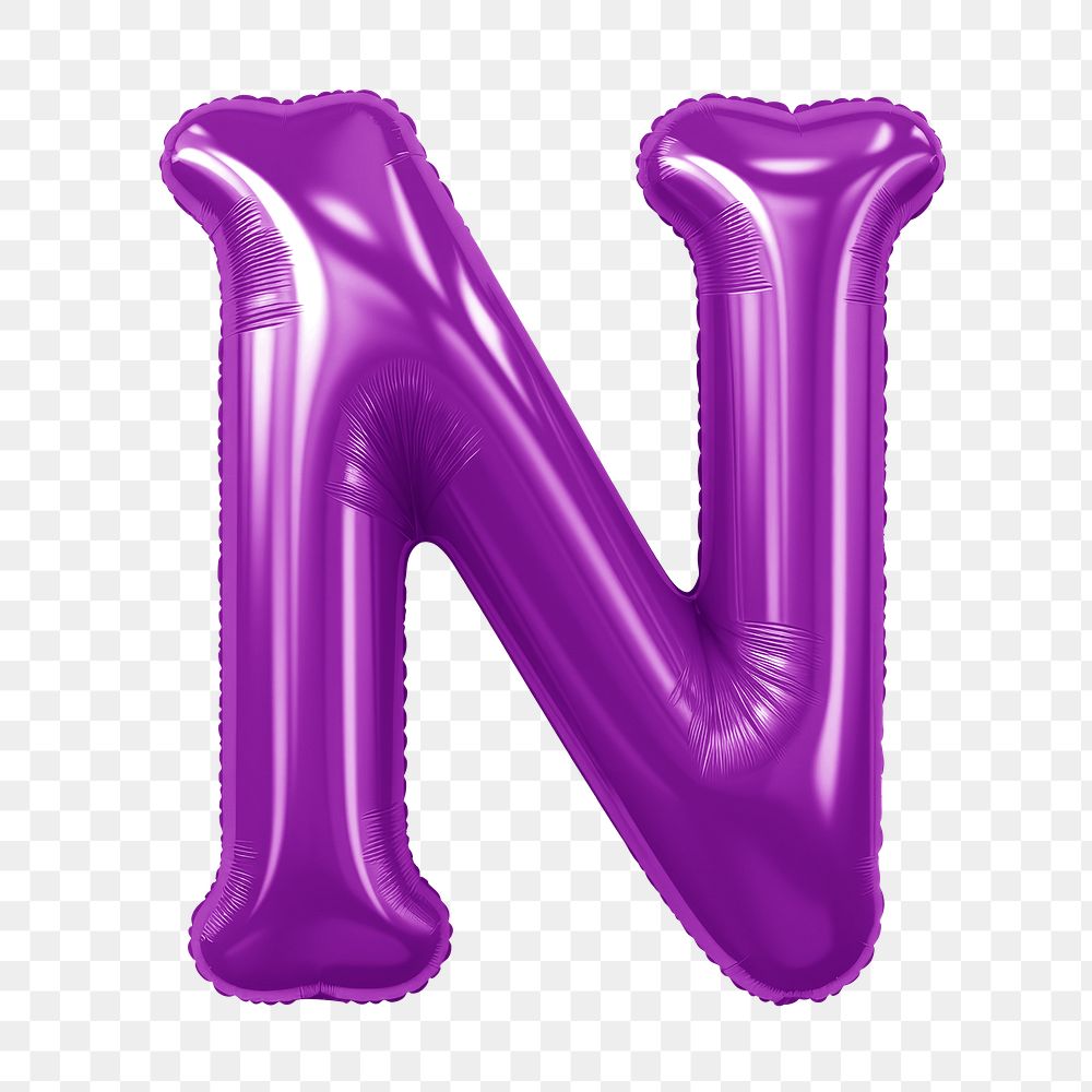 Letter N png 3D purple balloon alphabet, transparent background