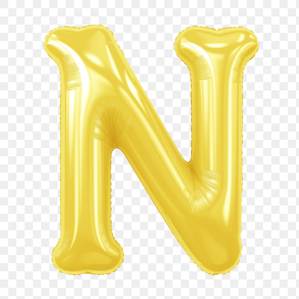 Letter N png 3D yellow balloon alphabet, transparent background