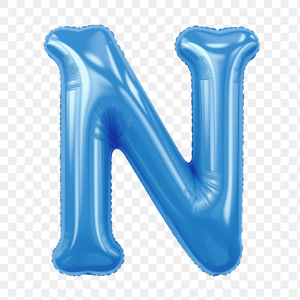 Letter N png 3D blue balloon alphabet, transparent background