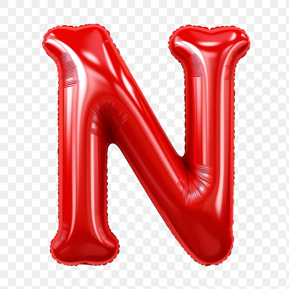 Letter N png 3D red balloon alphabet, transparent background
