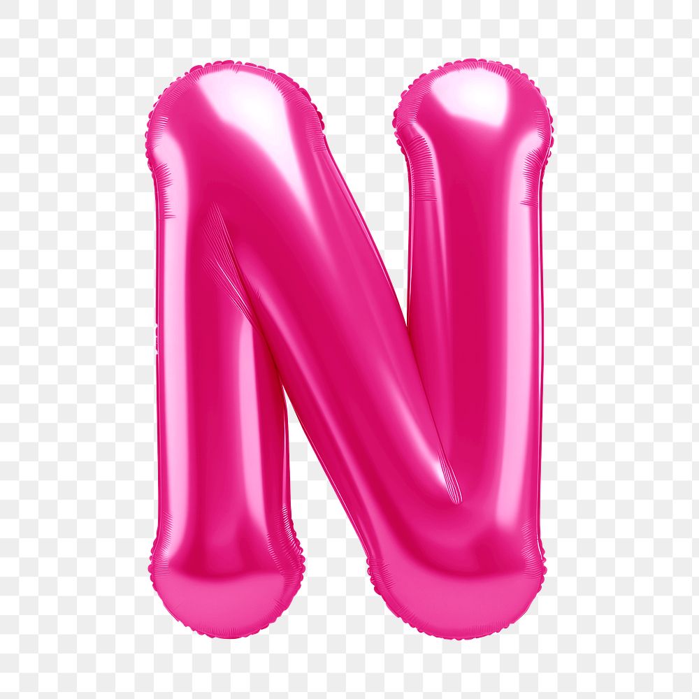 Letter N png 3D pink balloon alphabet, transparent background